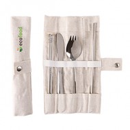 Ustensiles en acier inoxydable avec pochette